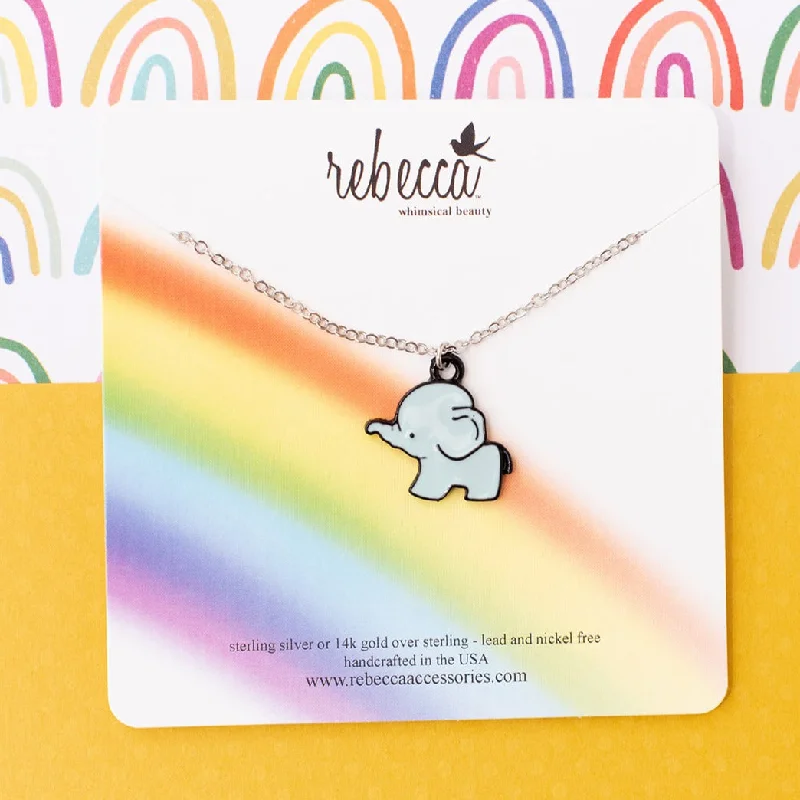 Opal Gemstone Necklace-Elephant Charm Enamel Children's Necklace