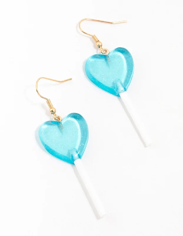 Boho Earrings for Summer-Blue Plastic Lollipop Drop Earrings