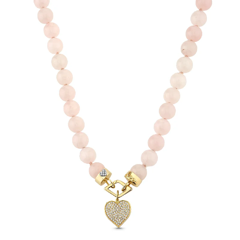 Moon Pendant Necklace-Gold & Diamond Love Rose Quartz Beaded Necklace