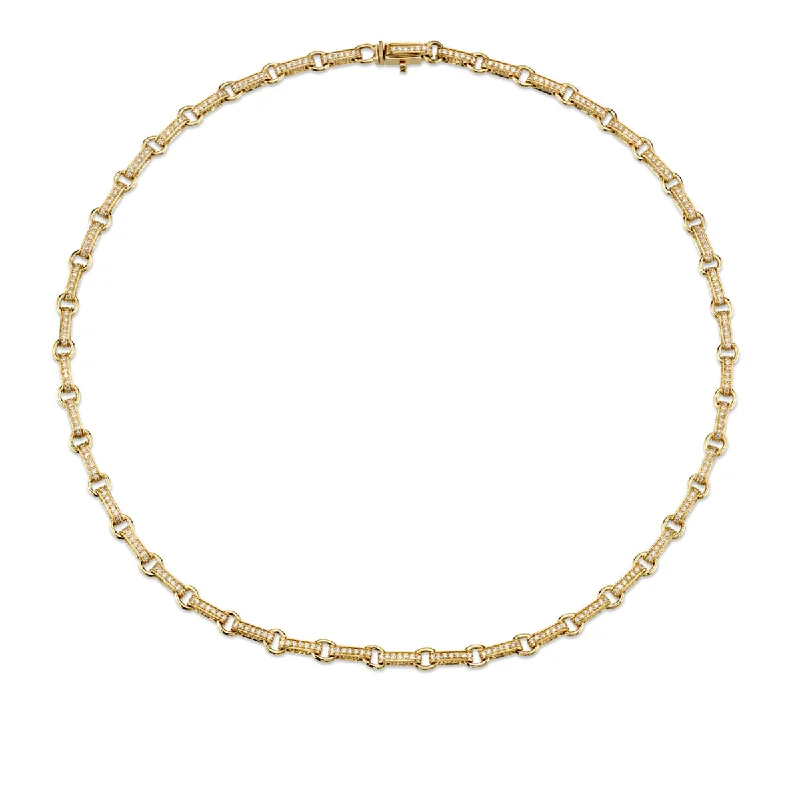 Adjustable Silver Necklace-Gold & Diamond Round Rectangle Link Necklace