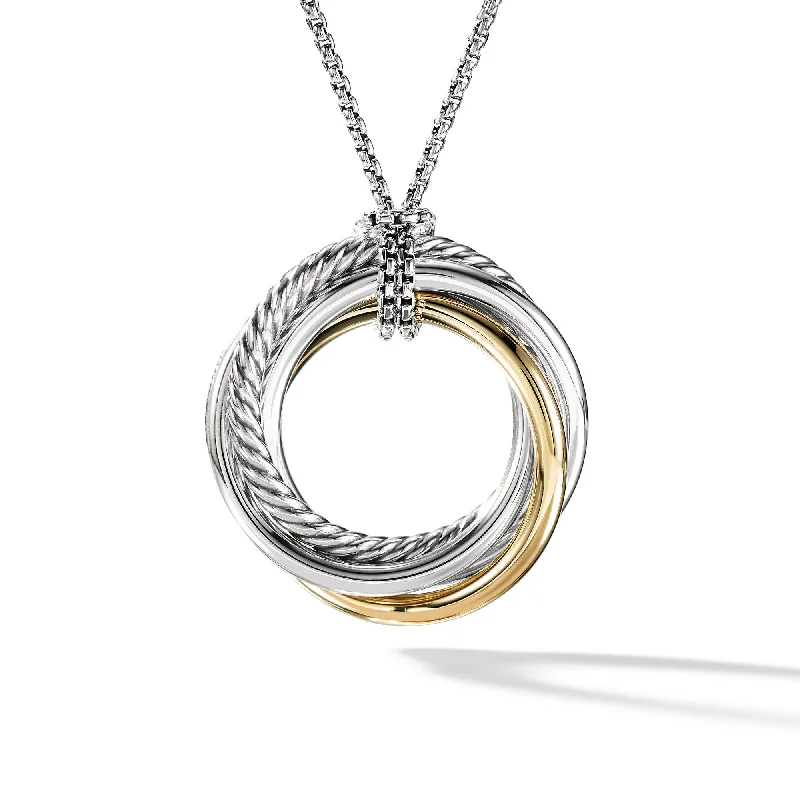 Chic Silver Necklace-Crossover Pendant Necklace in Sterling Silver with 14K Yellow Gold\, 37mm