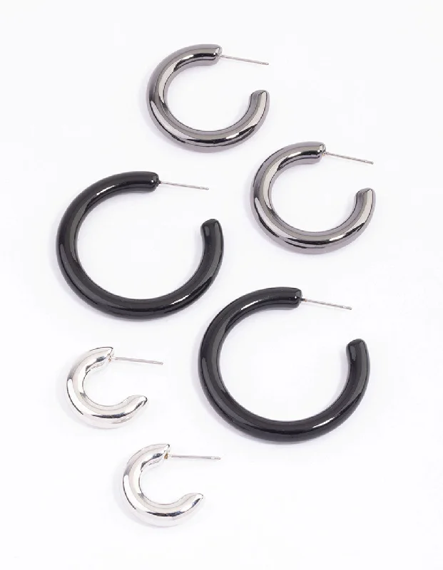 Elegant Statement Earrings-Mixed Metal Hoop Earrings Pack