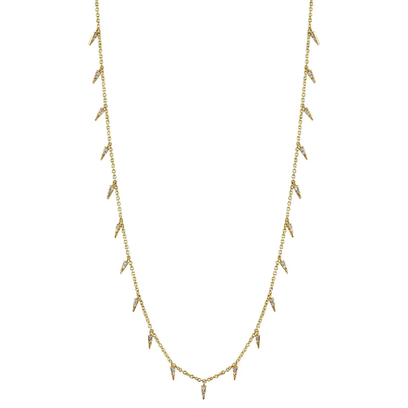 Simple Bar Pendant Necklace-Gold & Diamond Fringe Drop Necklace