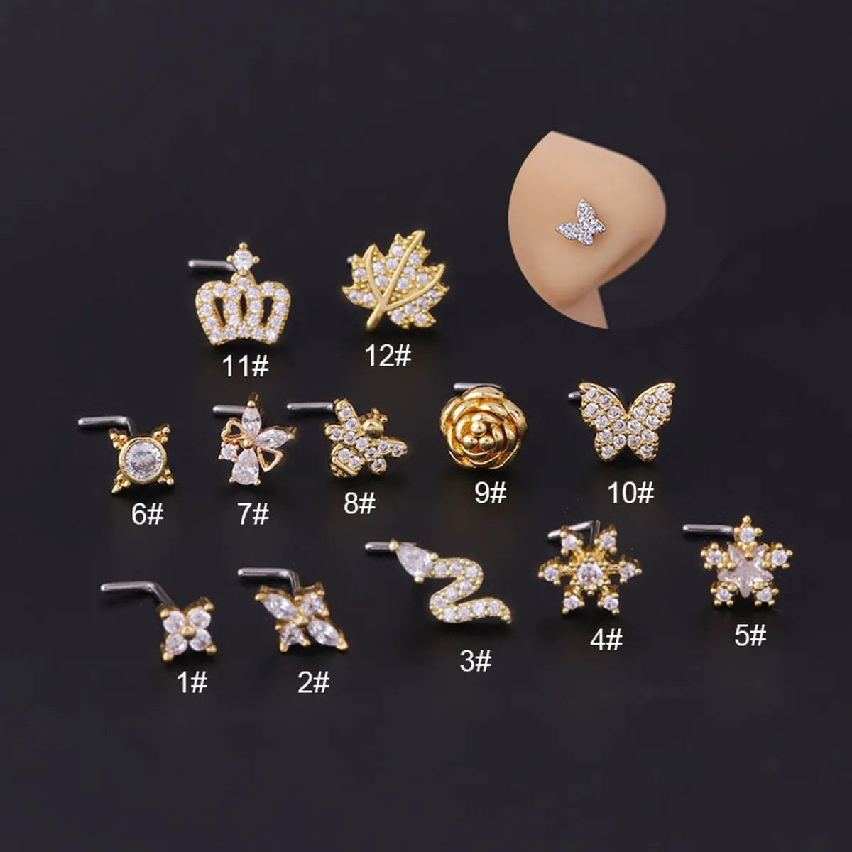 Adjustable Birthstone Ring-Fashion Crown Flower Metal Plating Nose Studs