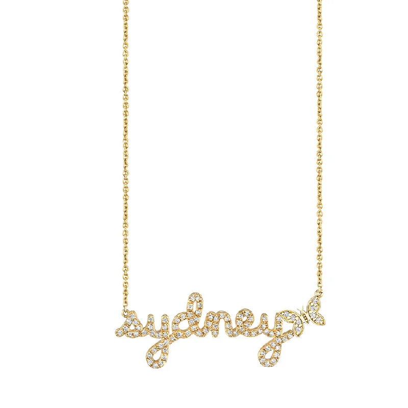 Layered Heart Necklace-Gold & Diamond Small Custom Script Butterfly Icon Necklace