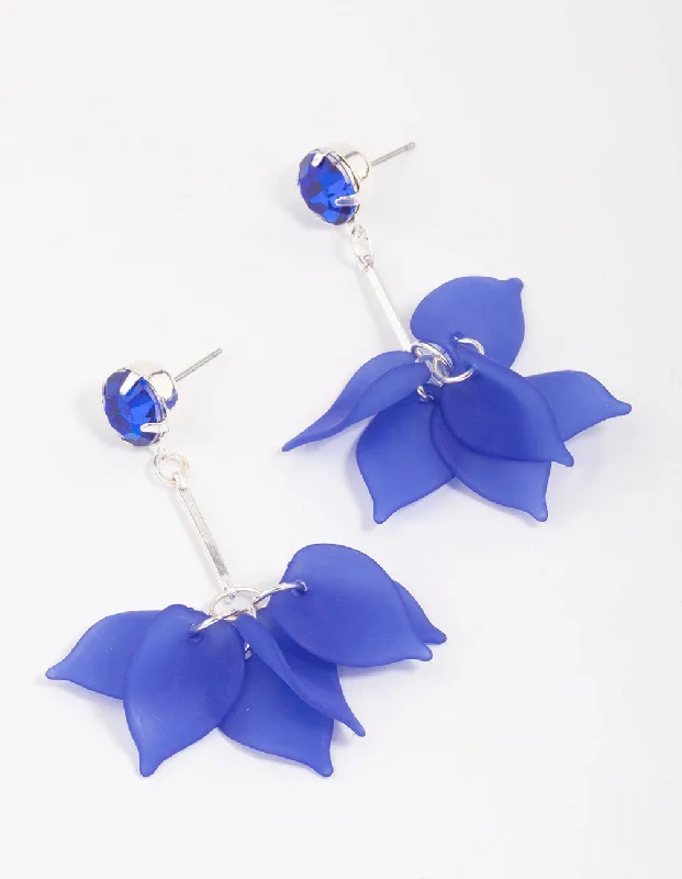 Funky Earrings for Teens-Navy Blue Stone & Stick Petal Drop Earrings