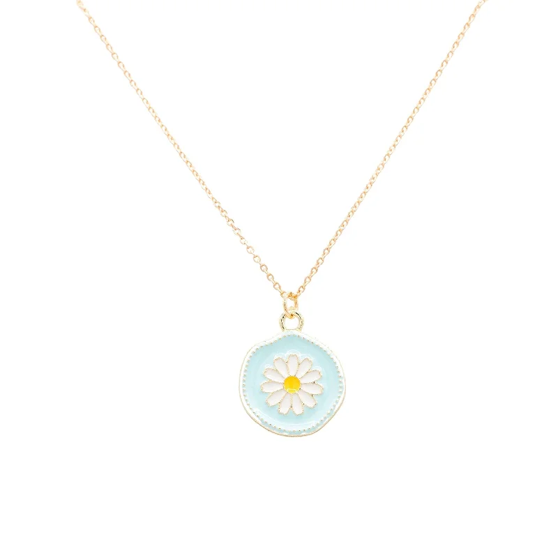 Crystal Charm Necklace-Daisy Medallion Enamel Charm Necklace Children's Jewelry