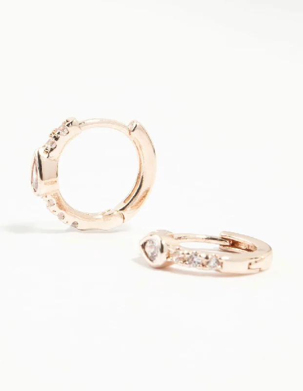 Silver Stud Earrings-Rose Gold Plated Diamante Pave Hoop Earrings