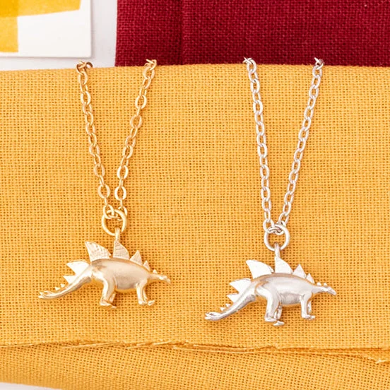 Retro Silver Necklace-Stegosaurus Dinosaur Charm Necklace