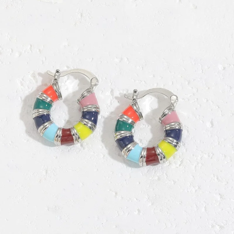 Colorful Oil Zircon Earrings Real White Gold