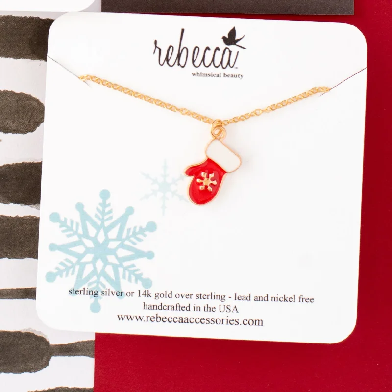 Designer Charm Necklace-Red Mitten Necklace - Children's Christmas Winter Snow