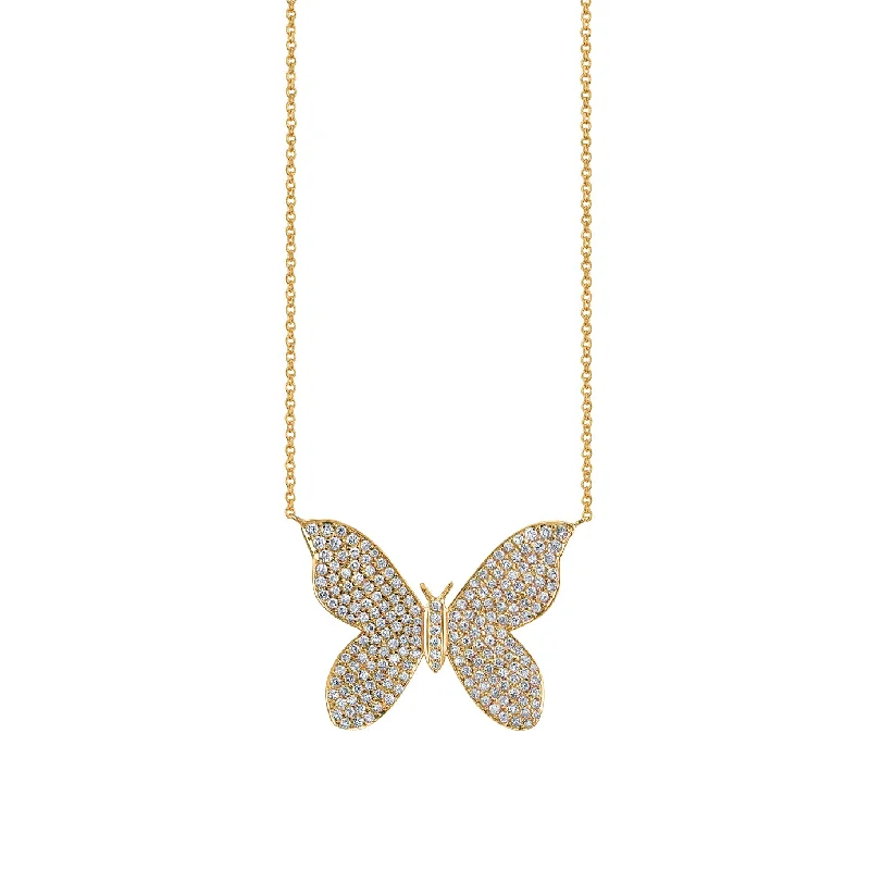 Pearl Charm Necklace-Gold & Diamond Large Butterfly Necklace