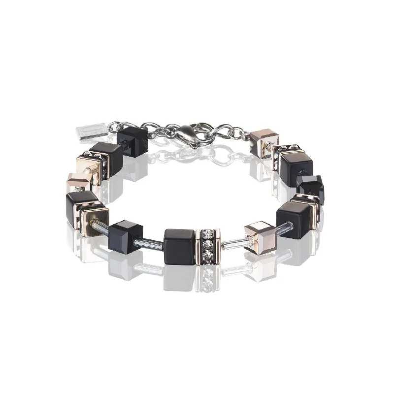 Boho Silver Bracelet-Coeur De Lion Black Swarovski®Crystals GeoCUBE® Bracelet