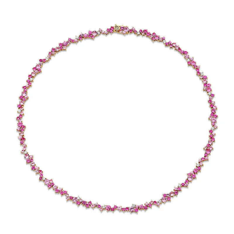 Dainty Necklace for Girls-Gold & Diamond Pink Sapphire Cocktail Eternity Necklace