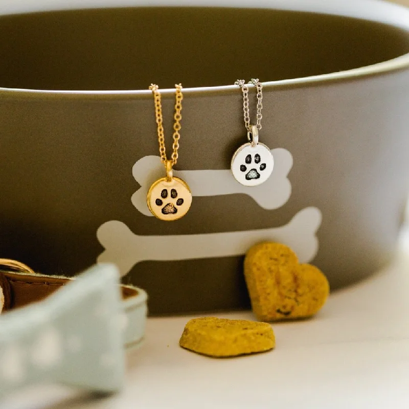 Simple Bar Necklace-Paw Print Charm Necklace