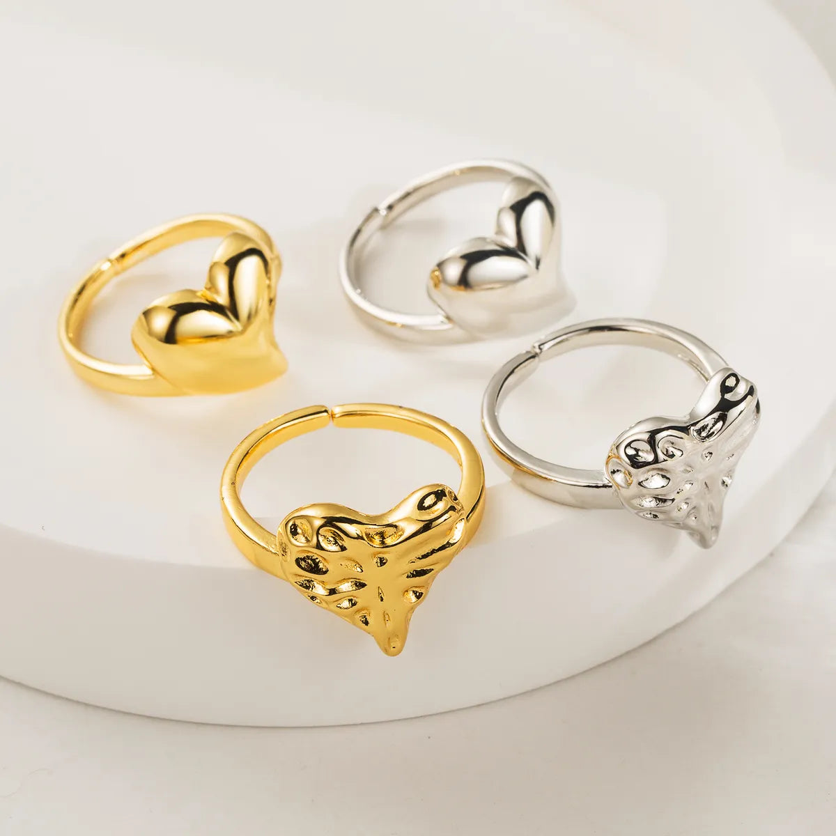 Colorful Wedding Ring-Wholesale Casual Cute Heart Shape Copper Polishing 18K Gold Plated Open Rings