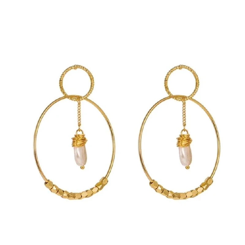 Luxury Gemstone Earrings-Pearl Double Hoop Earrings