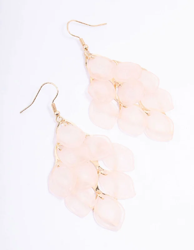 Cute Drop Earrings-Blush Frosted Petal Diamond Drop Earrings