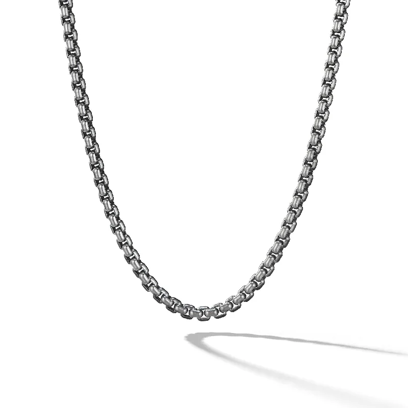 Adjustable Silver Necklace-Box Chain Necklace in Darkened Stainless Steel\, 4mm