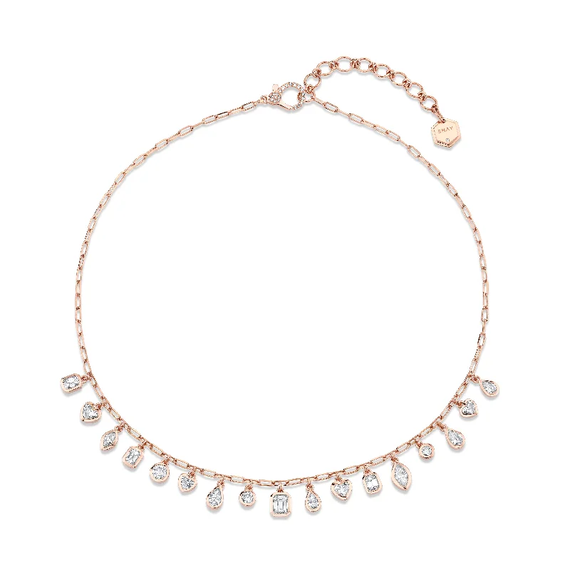 Layered Pearl Necklace-DIAMOND MIXED BEZEL DROP NECKLACE