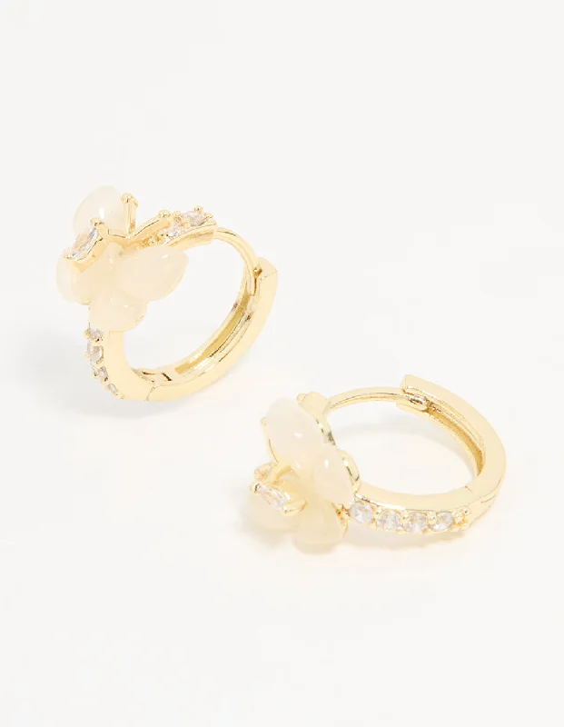 Chunky Drop Earrings-Gold Plated Diamante Butterfly Hoop Earrings