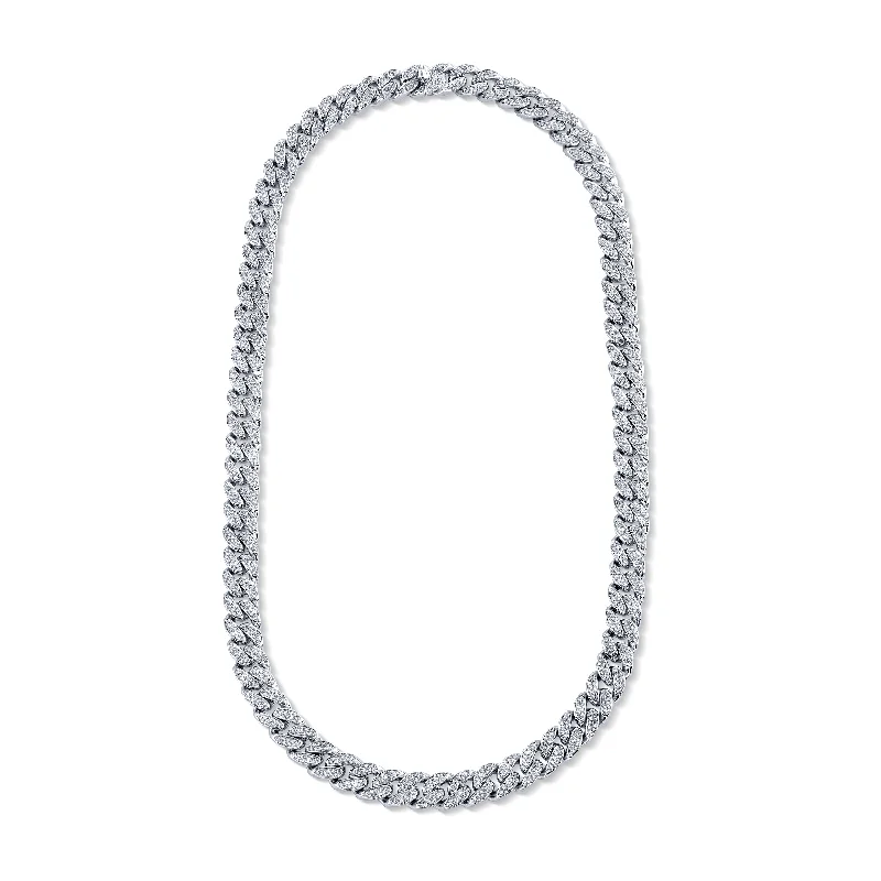 Custom Wedding Necklace-MEN'S DIAMOND PAVE FLAT LINK NECKLACE