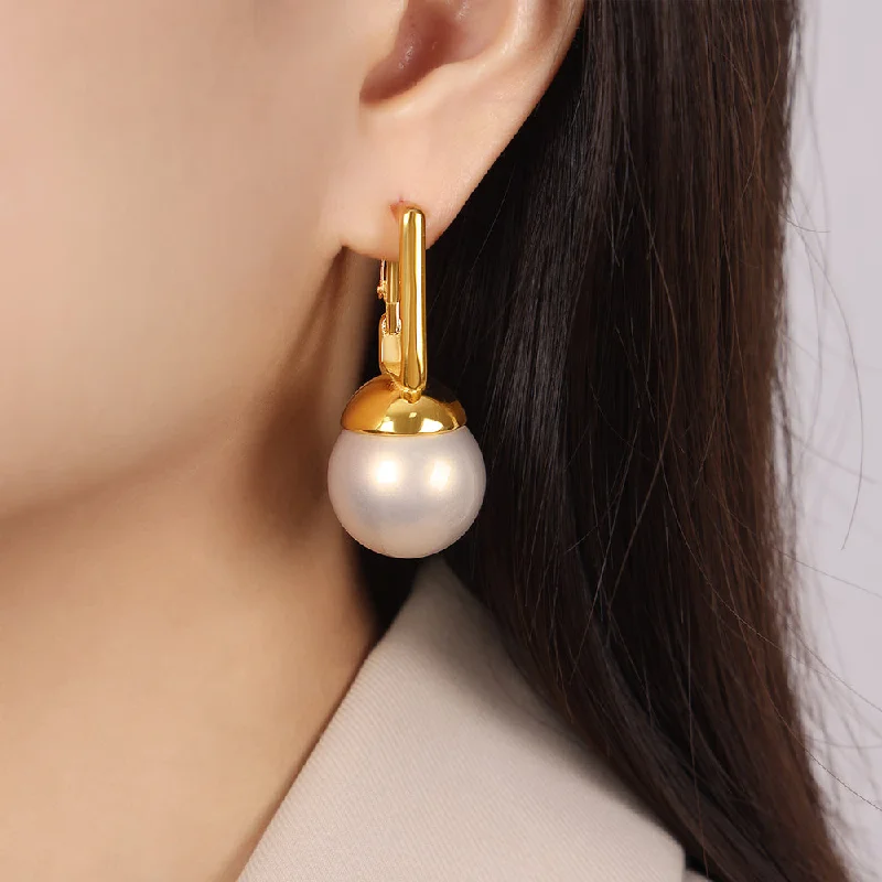 F1142-Beige Colorful Beads Gold Earrings