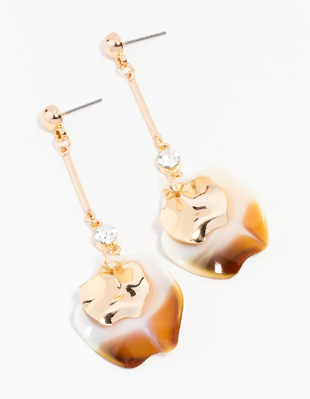 Funky Dangle Earrings-Gold Marble Pearl Petal Drop Earrings