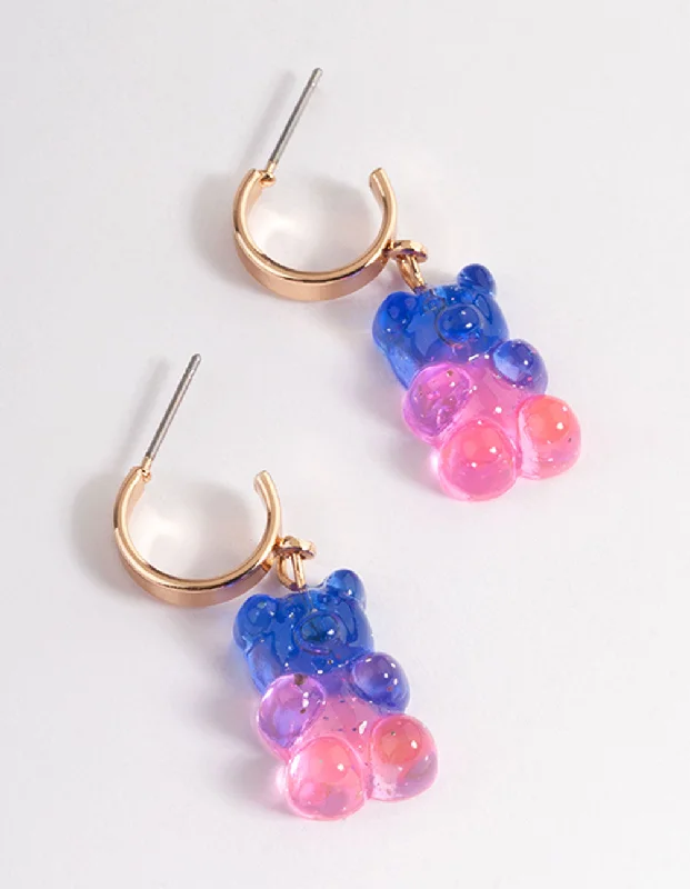 Chic Stud Earrings-Purple Ombre Candy Bear Huggie Earrings