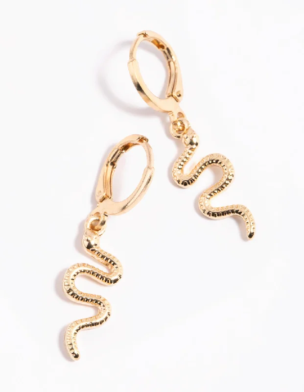 Diamond Drop Earrings-Gold Snake Huggie Earrings