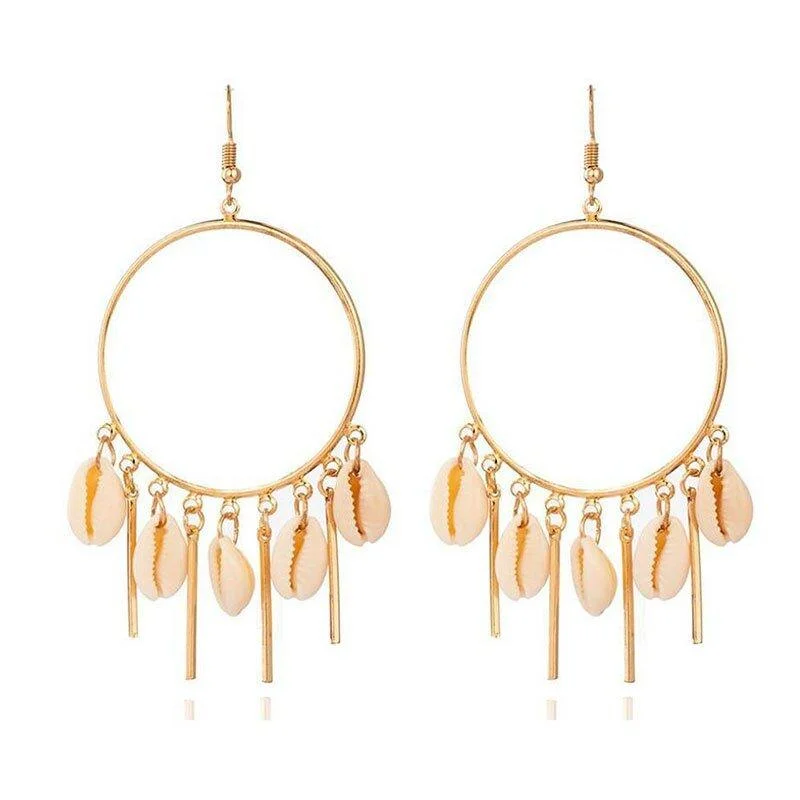 Long Dangling Earrings-Chandelier Hoop Earrings with Puka Seashells