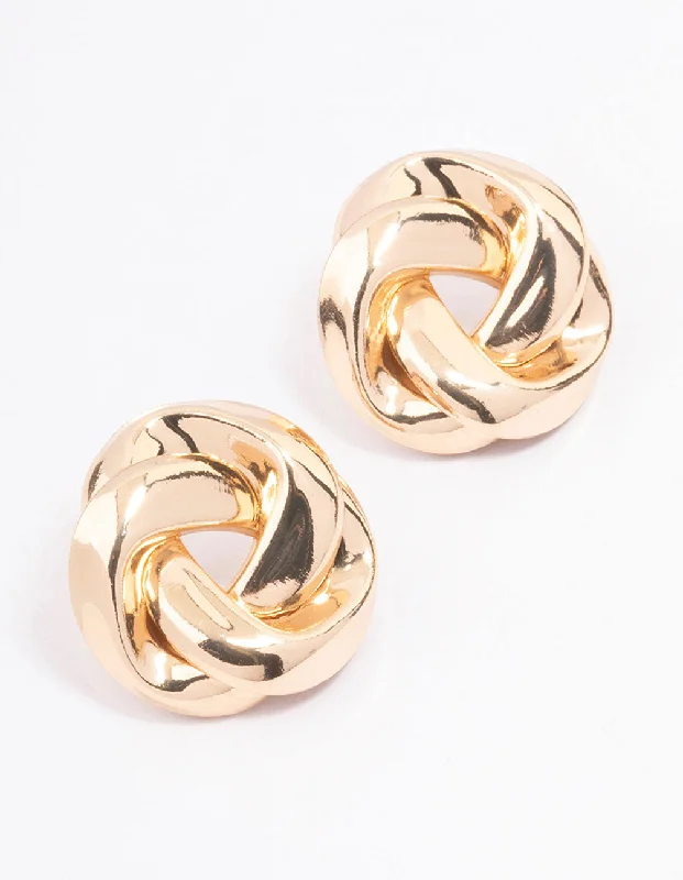 Classic Pearl Earrings-Gold Twisted Rope Circle Stud Earrings