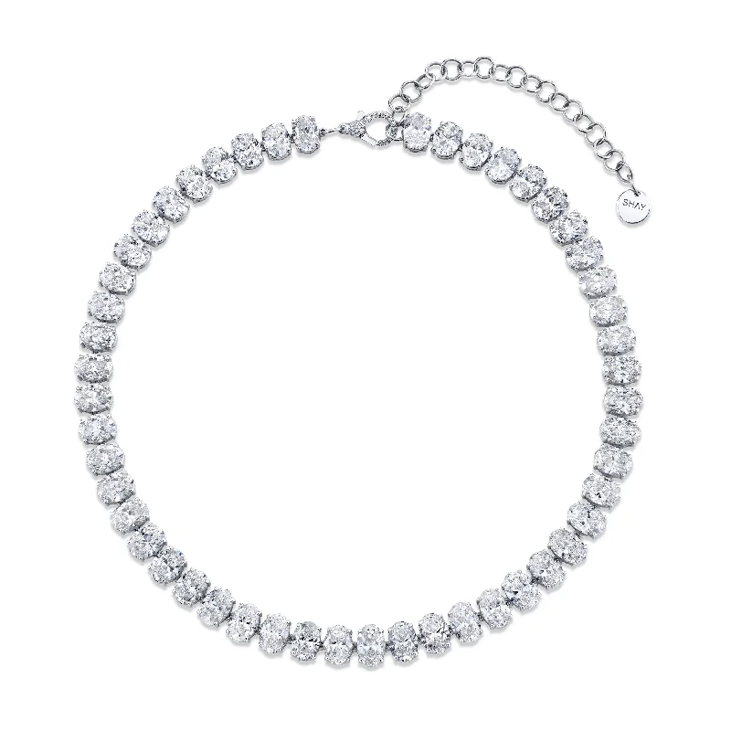 Diamond Solitaire Necklace-READY TO SHIP LARGE DIAMOND OVAL CUT TENNIS NECKLACE, 52cts