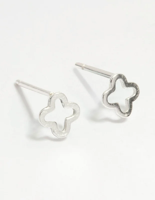 Modern Geometric Earrings-Sterling Silver Flower Outline Stud Earrings