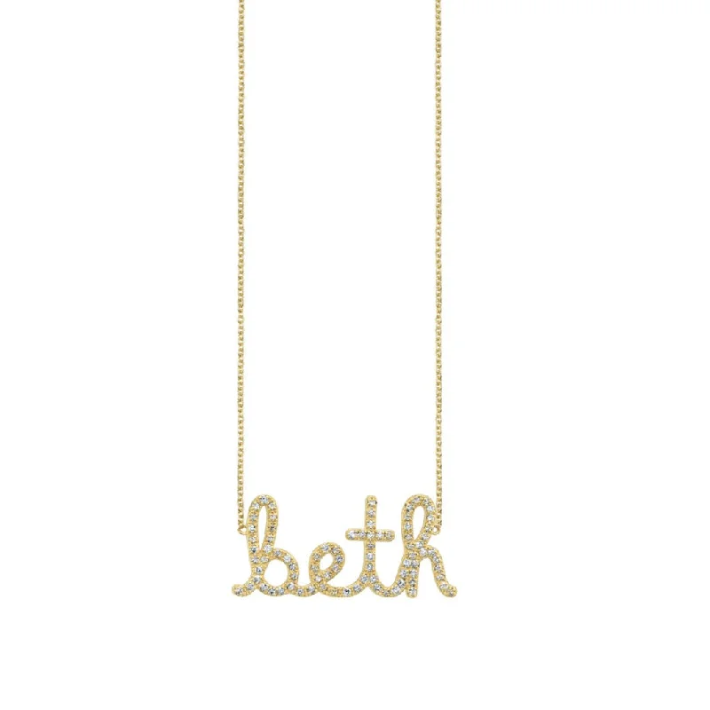 Bright Gold Pendant Necklace-Gold & Diamond Medium Custom Script Necklace