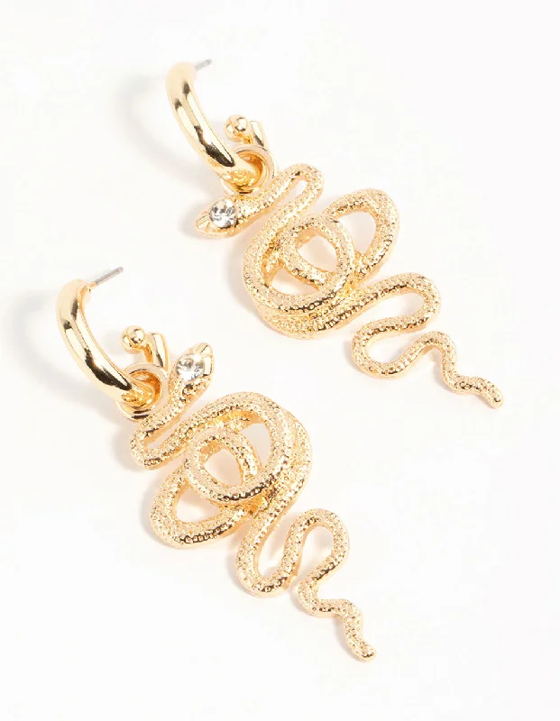 Fashion Bead Earrings-Gold Curved Snake Hoop Earrings