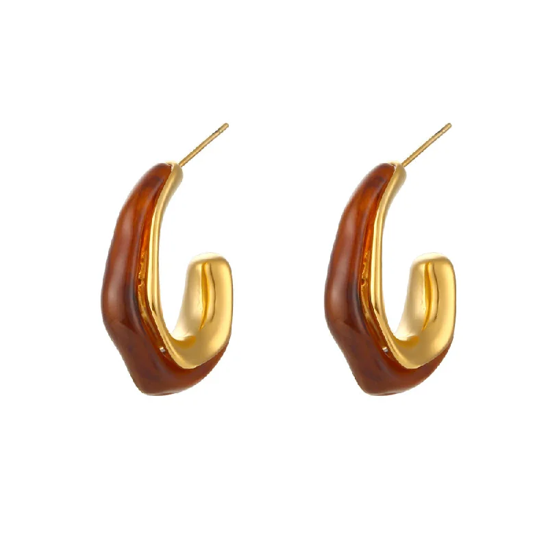 Open C- Shaped Acrylic Earrings-Brown