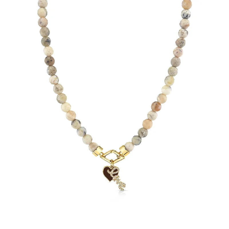 Luxury Charm Necklace-Gold & Diamond Love & Heart African Opal Necklace