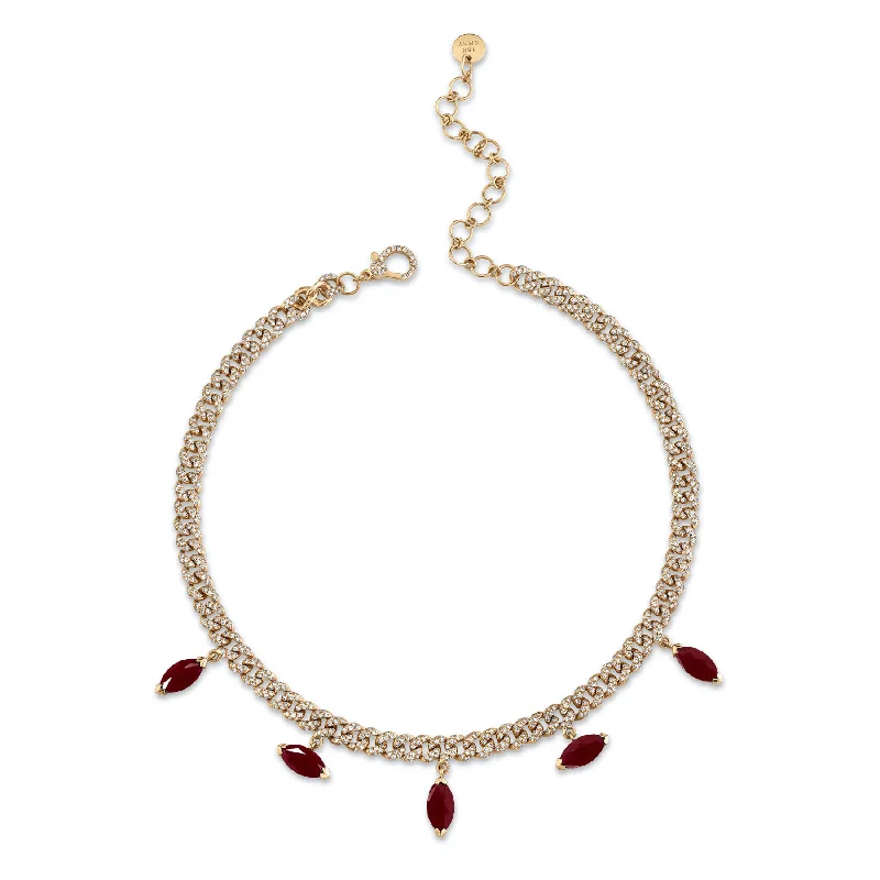 Moon Pendant Necklace-RUBY MARQUISE DROP MINI LINK NECKLACE