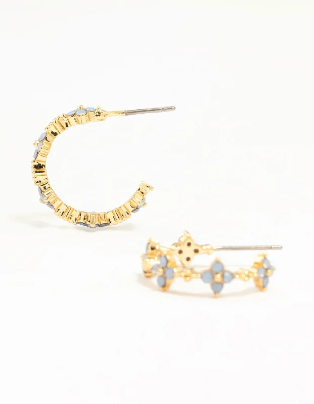 Eco-Friendly Earrings-Gold Plated Cubic Zirconia Floral Hoop Earrings