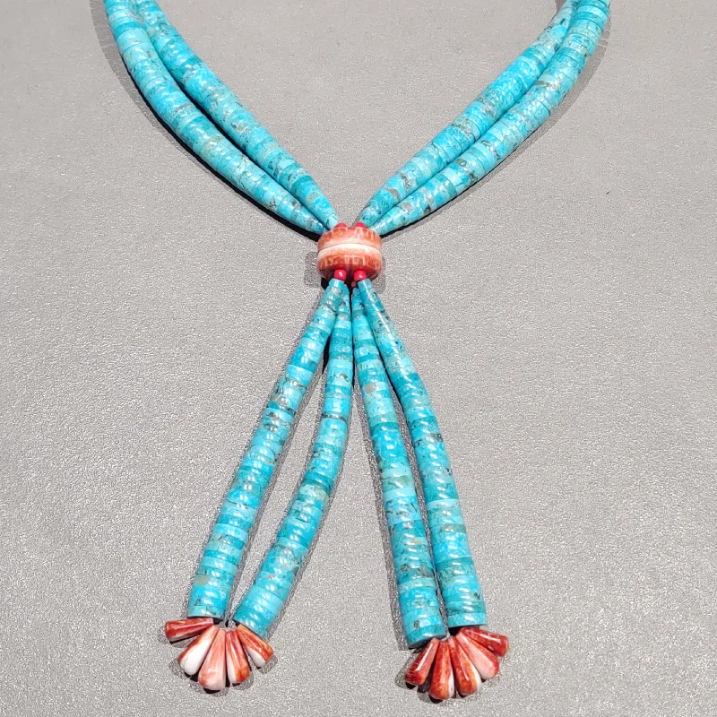 Minimalist Charm Necklace-Lupe Lovato Kewa Kingman Turquoise Spiny Oyster Jaclas Necklace - Handmade Native American