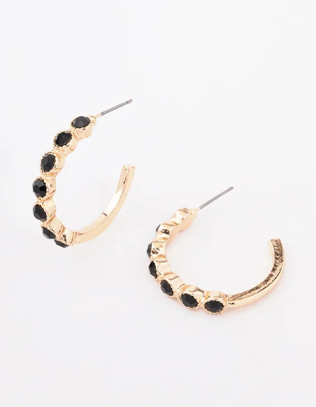 Beautiful Stud Earrings-Gold Encased Round Stone Hoop Earrings