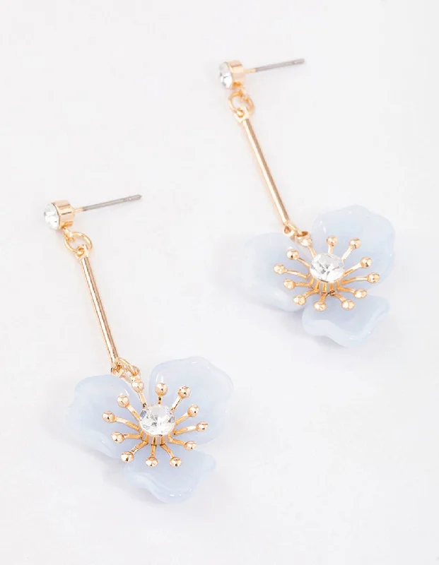 Floral Hoop Earrings-Blue Acrylic Flower Drop Earrings