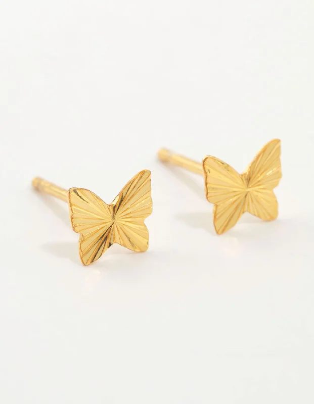 Funky Pearl Earrings-Gold Plated Sterling Silver Butterfly Stud Earrings