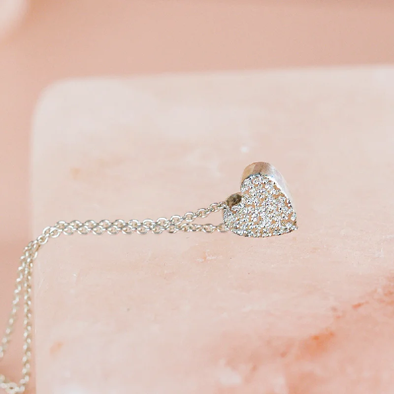 Geometric Crystal Necklace-DIAMOND DUSTED HEART NECKLACE