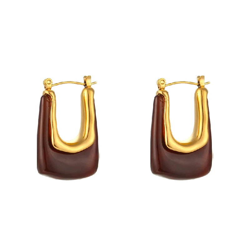 Acrylic U-Shaped Earrings-Brown