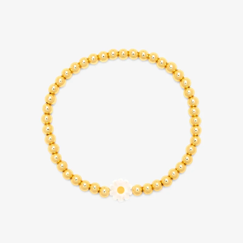 Crystal Beaded Bracelet-Daisy Gold Bead Stretch Bracelet