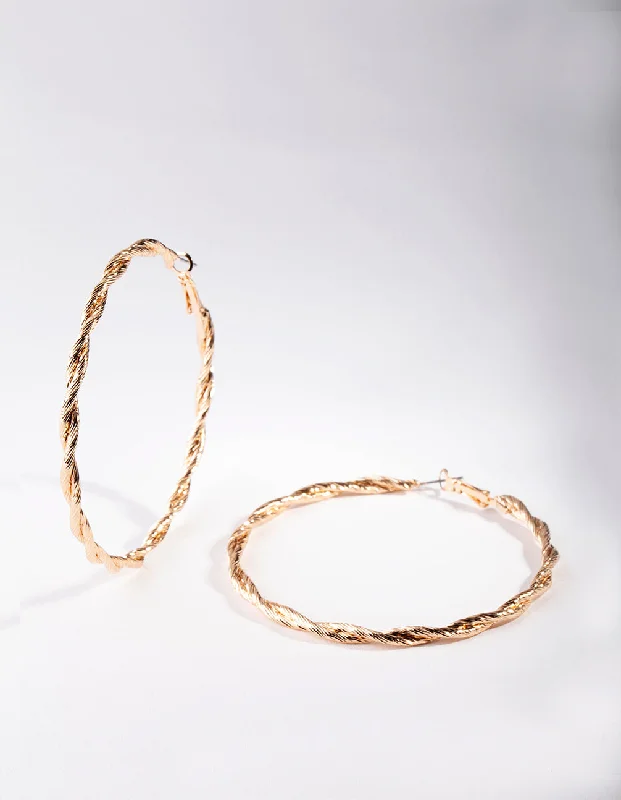 Large Gold Earrings-Gold Large Double Twisted Hoop Earrings