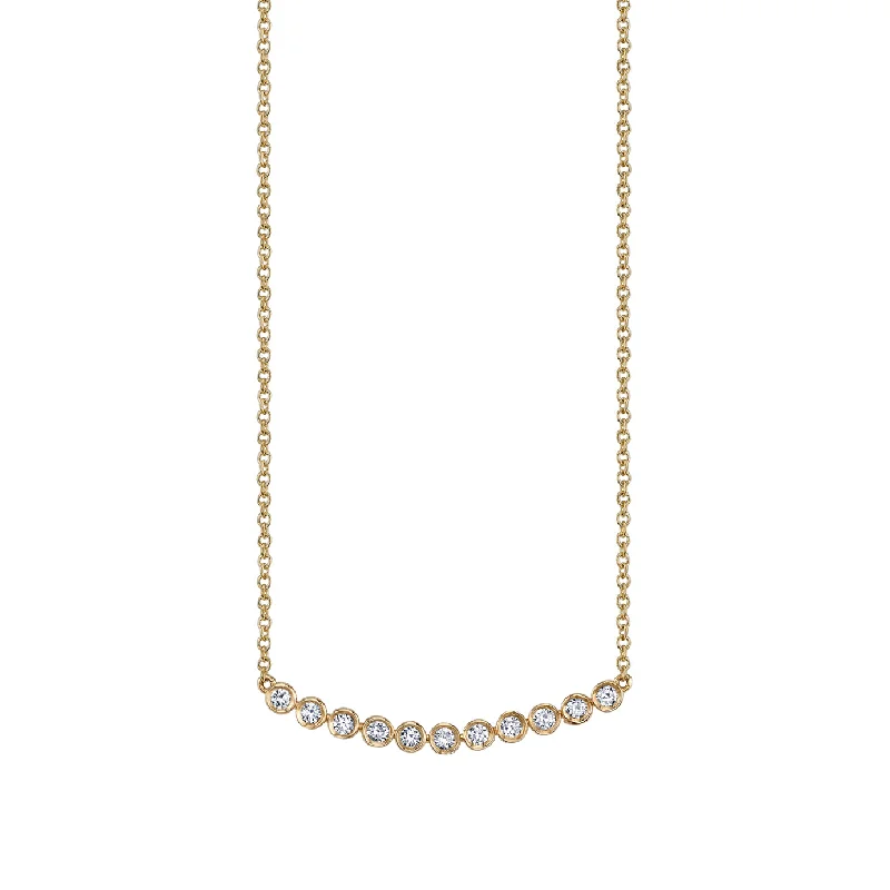 Bead Chain Necklace-Gold & Diamond 11 Stone Bezel Necklace