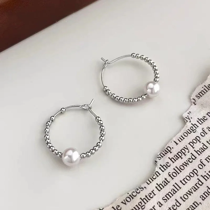 Pearl Earrings, White Gold Color